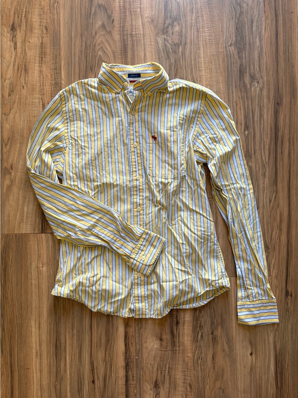 Abercrombie & Fitch Yellow, Blue & White Striped Button-Down Shirt